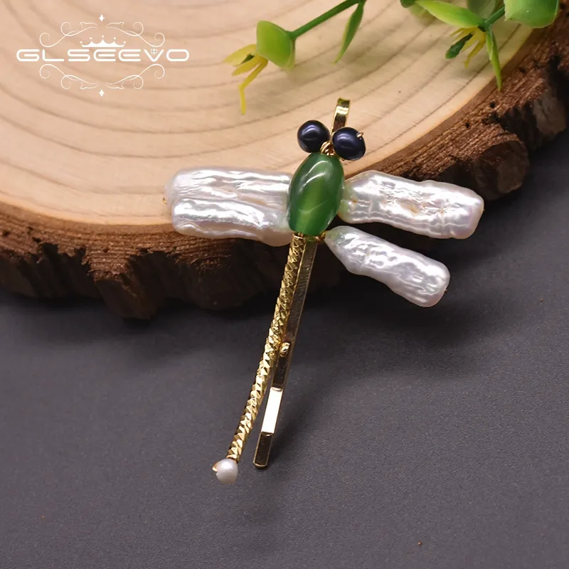 1 ensemble d'accessoires pour cheveux, forme de libellule, couleur perle verte, Jade, broche à cheveux personnalisée, bijoux cadeaux uniques