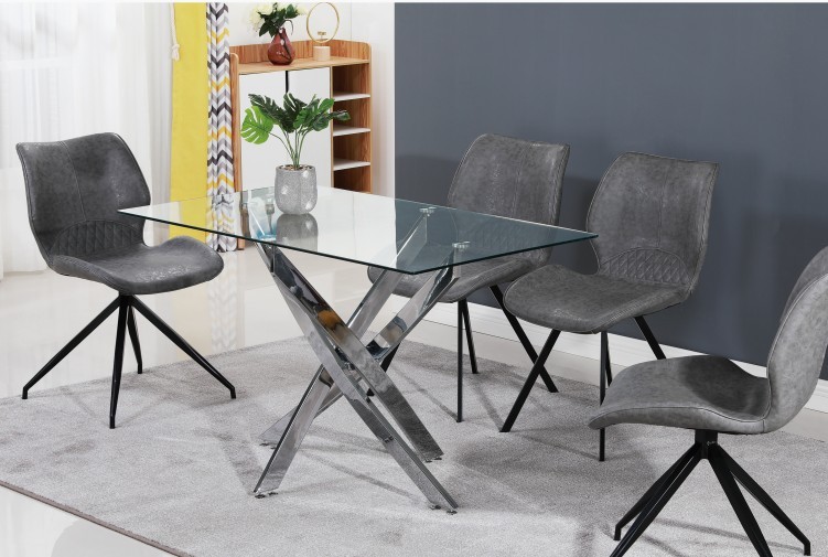 Wholesale supplier Dining Set Modern Dining Table Set for 4 or 6 Persons with 4 or 6 PVC Leather Chairs