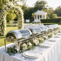 Ensemble de réchauds de luxe à couvercle roulant, chauffe-plats commerciaux en acier inoxydable pour buffet avec supports à combustible, équipement de restauration