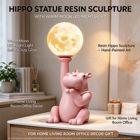 Statue d'hippopotame en résine avec lumière LED lunaire chaude pour la décoration de la maison, du salon, du bureau, cadeau