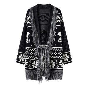 Autunno inverno garanzia di qualità <span class=keywords><strong>Oversize</strong></span> sciolto nuovo Design donna classico <span class=keywords><strong>nero</strong></span> bianco geometrico <span class=keywords><strong>Cardigan</strong></span> Jacquard - Product Image 1