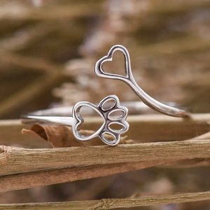 Anello regolabile a forma di cuore con zampa di gatto, grazioso gioiello da dito a forma di animale, regalo per studentesse e donne, da indossare tutti i giorni. - Product Image 1