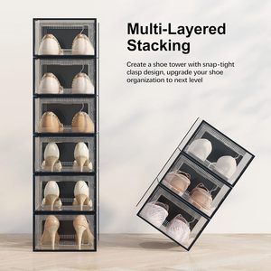 Large Stackable Clear PP Plastic Eco-Friendly Foldable Shoe <b>Storage</b> <b>Box</b> for Women Men Modern Entryway Multifunction Organizer - Product Image 4