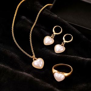 Fashion Gold Crystal Rhinestone Necklace Earrings Ring <b>Sets</b> White Heart Pendant Wedding Engagement Party <b>Gift</b> Jewelry for <b>Women</b> - Product Image 6