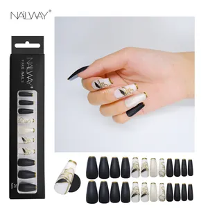 24pcs Chrome Acrylic Nails With Glue Ballerina Press On Nails Coffin Shaped False Nails Beauty