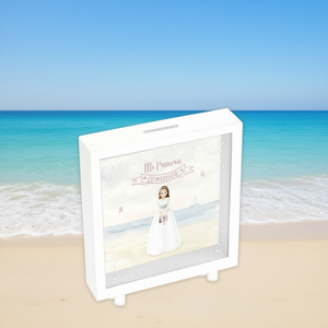 Hucha blanche carrée Communion pour filles 15x15x5cm Élégante décoration religieuse Boîte à monnaie - Product Image 3