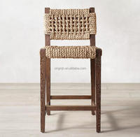 Tabouret de bar de luxe en bois, fauteuil de cuisine en chêne avec dossier en osier fait main, mobilier d'intérieur