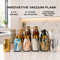 Termo de Vacío Aislado con Tapa de PP Rosa, Moderno y Portátil, de Gran Capacidad (2L), para Té y Café, Estilo Medio Oriente, Superventas