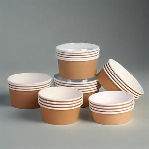 Prix de gros 500 750 1000 ML Boîte alimentaire jetable pour emporter, boîte à soupe, récipient, bols à salade, bol en papier kraft avec couvercle - Product Image 3