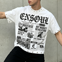 Fabricant de streetwear, t-shirt personnalisé en coton 100% lourd 260GSM, impression graphique à l'eau, t-shirt pour homme avec œillets, production complète