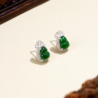 Boucles d'oreilles en jade naturel en forme de gourde, argent S925, bijoux pour femmes