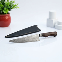 Couteau de chef en acier Damas 8-9.9, manche G10, étui en cuir, ambidextre, forgé, finition polie haute brillance, moderne, compatible lave-vaisselle