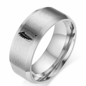Anime Attack on Titan anello in acciaio inossidabile nero argento <span class=keywords><strong>ali</strong></span> <span class=keywords><strong>della</strong></span> libertà bandiera anelli per uomo donna gioielli fan regali - Product Image 3