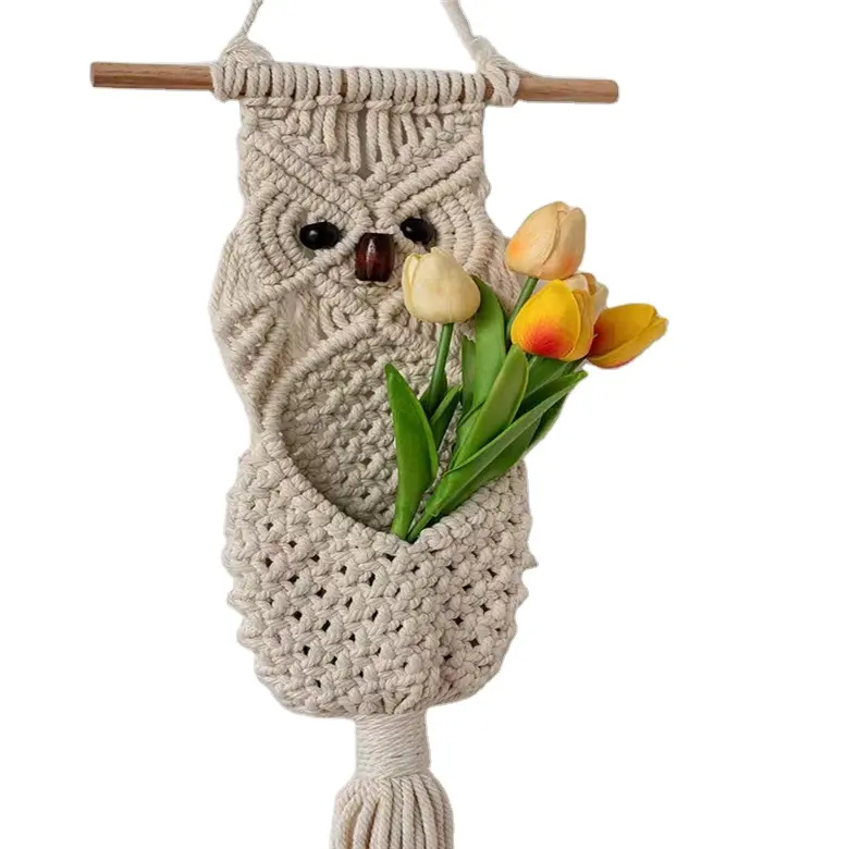 PH2028 boho flower garden baskets Owl net bag handmade tapestry macrame owl plant hangers wall decoration