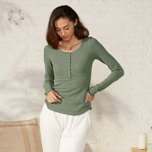 Organic Cotton Waffle <strong>Shirt</strong> <strong>Women</strong> Sustainable Waffle <strong>Henley</strong> <strong>Shirt</strong> Eco Friendly Waffle <strong>Henley</strong> Long Sleeve T-<strong>shirts</strong> - Product Image 2