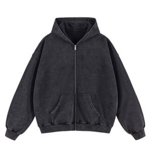 Sweat-shirt à capuche rétro surdimensionné de haute qualité, personnalisé en gros, broderie personnalisée, lavage à l'acide, fermeture éclair - Product Image 2