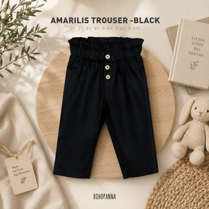 BOHOPANNA กางเกงขากว้างถักสีดำแบรนด์ Amarilis เอวสูงยางยืดใส่สบายกางเกงลำลองสำหรับเด็ก1-10ขวบ - Product Image 4