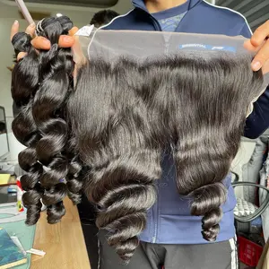 Rambut Lurus Kutikula Remy Bundel Jalinan Rambut Manusia Peru dengan 4*4 Penutupan Renda, Bundel Rambut Virgin dengan Penutupan Renda