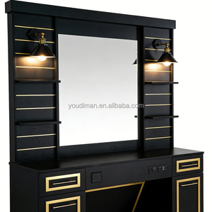Illuminazione LED Nera e Oro per <span class=keywords><strong>Salone</strong></span> di <span class=keywords><strong>Bellezza</strong></span> e Parrucchiere con Cassetti e Ripiani per Specchi e Sedie da Barbiere - Product Image 4