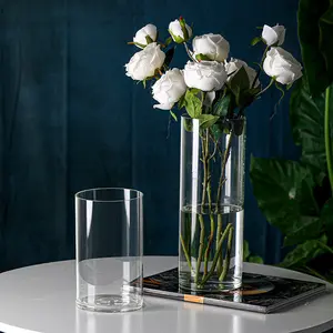 用于家居装饰的大透明高圆柱玻璃地板花圆柱高玻璃花瓶