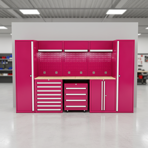 Armoire de rangement d'outils pour atelier de réparation automobile, armoire à outils modulaire robuste avec établi et panneau perforé, huit tiroirs avec roulettes - Product Image 6