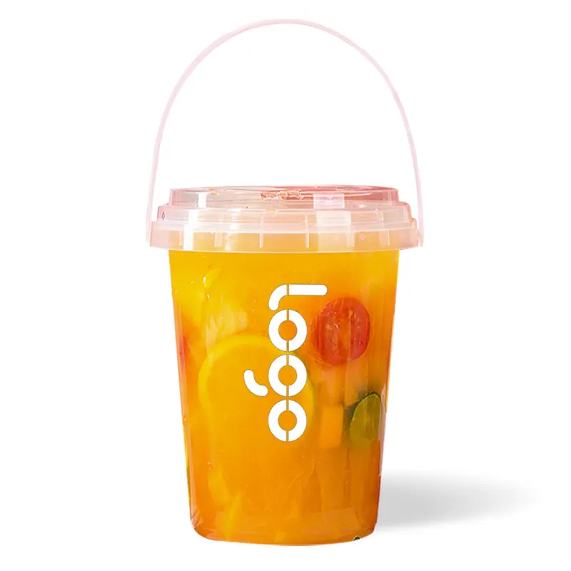 Tazze a secchiello usa e getta da 1000ml tazze a secchiello per succo di tè alla frutta in plastica boba da 32 once con coperchi