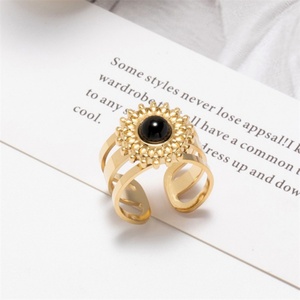 Wholesale Stainless Steel Open Finger <b>Ring</b> Gold Plated Black Natural Stone Charm <b>Ring</b> - Product Image 5