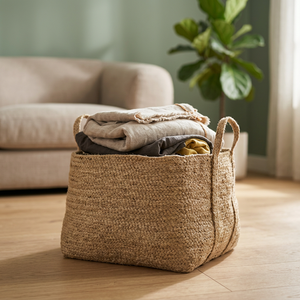 Cheap Price Vintage Jute Eco-Friendly Clothing Storage <b>Basket</b> <b>Square</b> Woven Organizer with Handles for Bedroom Living Room - Product Image 1