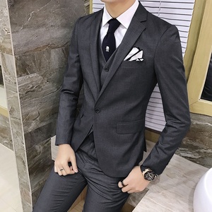 Traje de hombre <span class=keywords><strong>elegante</strong></span> (Blazer + chaleco + Pantalones) Versión Coreana de negocios de moda para hombres Traje de <span class=keywords><strong>caballero</strong></span> profesional de boda ajustado 2017 - Product Image 1