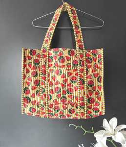 Sac fourre-tout réversible en coton matelassé à imprimé bloc, sac de marché fait main, sac à bandoulière - Product Image 1