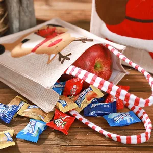 Bolsa de Mano Pequeña con Bordado de Dibujos Animados de Santa Claus, Bolsa de Regalo de Navidad de Tela de Lino Ecológica, Bolsa para Dulces - Product Image 4