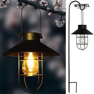 Lanterne de jardin solaire vintage en fer forgé avec ampoule à filament, étanche pour la décoration extérieure de routes, cours et patios - Product Image 4