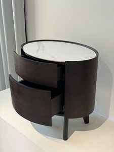 Table de chevet ovale moderne à <span class=keywords><strong>2</strong></span> tiroirs, plateau en pierre frittée blanche, placage de bois fumé, pieds coniques, fermeture douce, pour appartement - Product Image 4