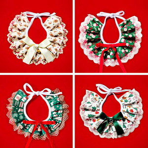 Baberos navideños para mascotas con ribete de encaje, bufandas decorativas para perros y gatos, accesorios de invierno de estilo festivo para mascotas - Product Image 1