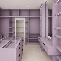 Lemari Pakaian Mewah Custom, Kabinet Ruang Ganti Kayu dengan Pintu Geser Kaca Ganda, Lemari Pakaian Lavender Inspo