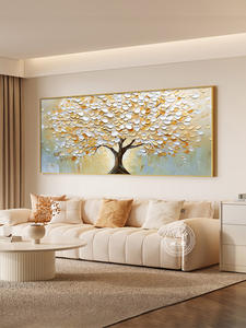 Quadro Decorativo per Soggiorno con Albero della Fortuna, Stile Crema, Stampa a Getto d'Inchiostro, Sfondo Divano, Parete Intera, Cornice Dorata, Colorato, Stile Dafen <span class=keywords><strong>Village</strong></span> - Product Image 3