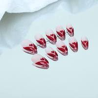 Forme d'ongle d'amande courte faite à la main pure, coeur peint à la main rouge, vente en gros d'usine réutilisable de haute qualité.