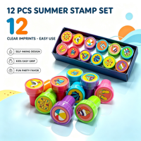 Lot de 12 tampons auto-encreurs en plastique pour enfants, motifs dessin animé, desserts sucrés, garçons et filles, tampons mignons pour fêtes, jouet d'art et d'artisanat