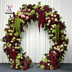 Modern Wine Red Sage Green Handmade Silk Flower Arch Frame Full Floral Arch for Wedding Entrance Background Environment-Friendly - Product Image 1
