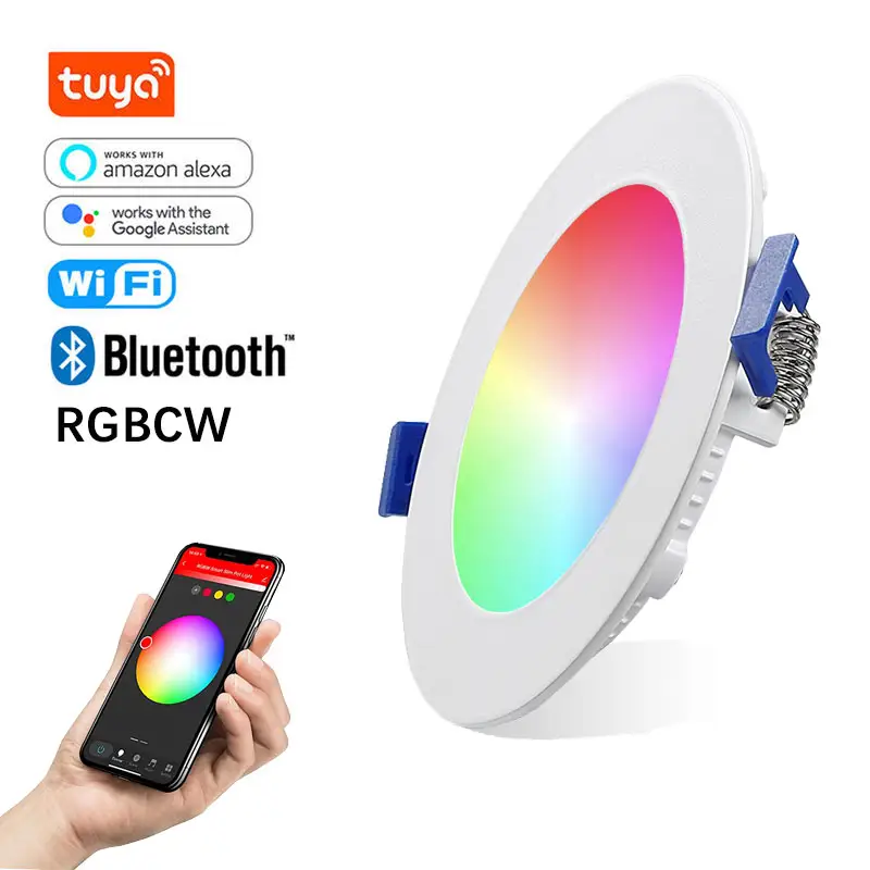 Tuya akıllı APP Alexa Google ses kontrolü akıllı Downlight RGBW renk dim LED Panel AYDINLATMA gömme