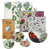 Ensemble de wraps en coton biologique personnalisés avec cire d'abeille naturelle |   Couvre-bol réutilisable et lavable |   Conservation des aliments, fruits et légumes frais