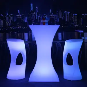 Furnitur Bar Led Bercahaya Kursi Meja Koktail dan Meja Bar Lampu LED Plastik