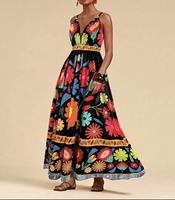 Robe d'été à motifs floraux européens et américains Style ethnique transfrontalier Sexy Slim Fit Spaghetti Strap Casual Floor-Length Max