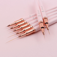 Ensemble de 7 pinceaux professionnels pour nail art à pointe ultra fine non-casseable, manche en aluminium rose doré, pour détails, peinture et UV Gel