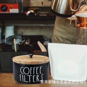 กล่องเก็บตัวกรองกาแฟ ฝาไม้ทรงกลม มีช่องสำหรับทำกาแฟ - Product Image 1