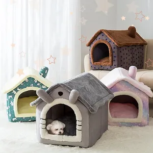 Dog House Soft Pet Bed Tent Indoor Fechado Quente Plush Sleeping Nest Basket com Almofada Removível Dog Travel Acessório