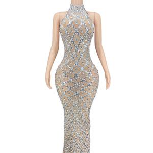 Seksi örgü kristal akşam yemeği elbisesi kokteyl parti Bodycon elbise kadınlar Backless uzun balo kulübü elbise resmi gece elbisesi - Product Image 1