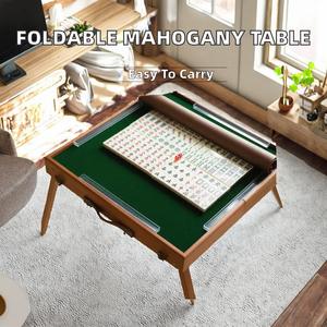 Travel-sized Automatic <b>Folding</b> Mahogany Mahjong <b>Table</b> Durable Solid Wooden <b>Legs</b> Portable Includes Complimentary 4-player - Product Image 2