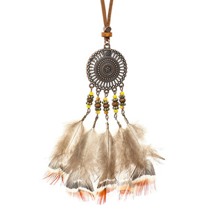 Collar de plumas atrapasueños hecho a mano, colgante de aleación de cobre estilo bohemio unisex para viajes y vacaciones, joyería - Product Image 5