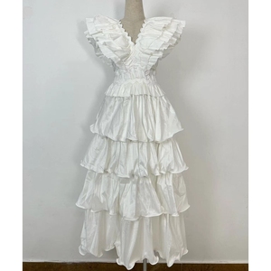 <span class=keywords><strong>Robe</strong></span> <span class=keywords><strong>longue</strong></span> <span class=keywords><strong>d</strong></span>'été pour femme, style luxe léger, nouvelle collection, col en V, manches volantées, brodée et à bords superposés - Product Image 4